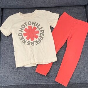 Red Hot Chili Peppers T-Shirt and Red Leggings Set